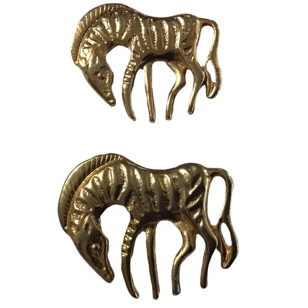 Twin Zebra Brooches Gold Tone Metal Pins  Fashion Jewelry